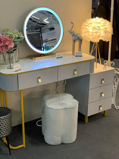 Karl  3 piece Dressing table w stool and mirror SPECIAL instore purchase . White marl .