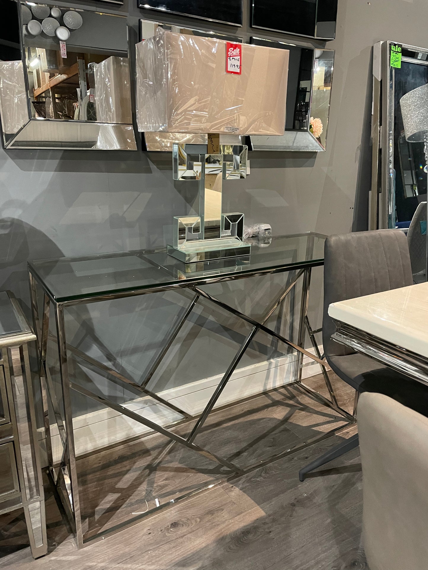 Allure  Louis chrome console table reduced clearance offer Instore purchase only