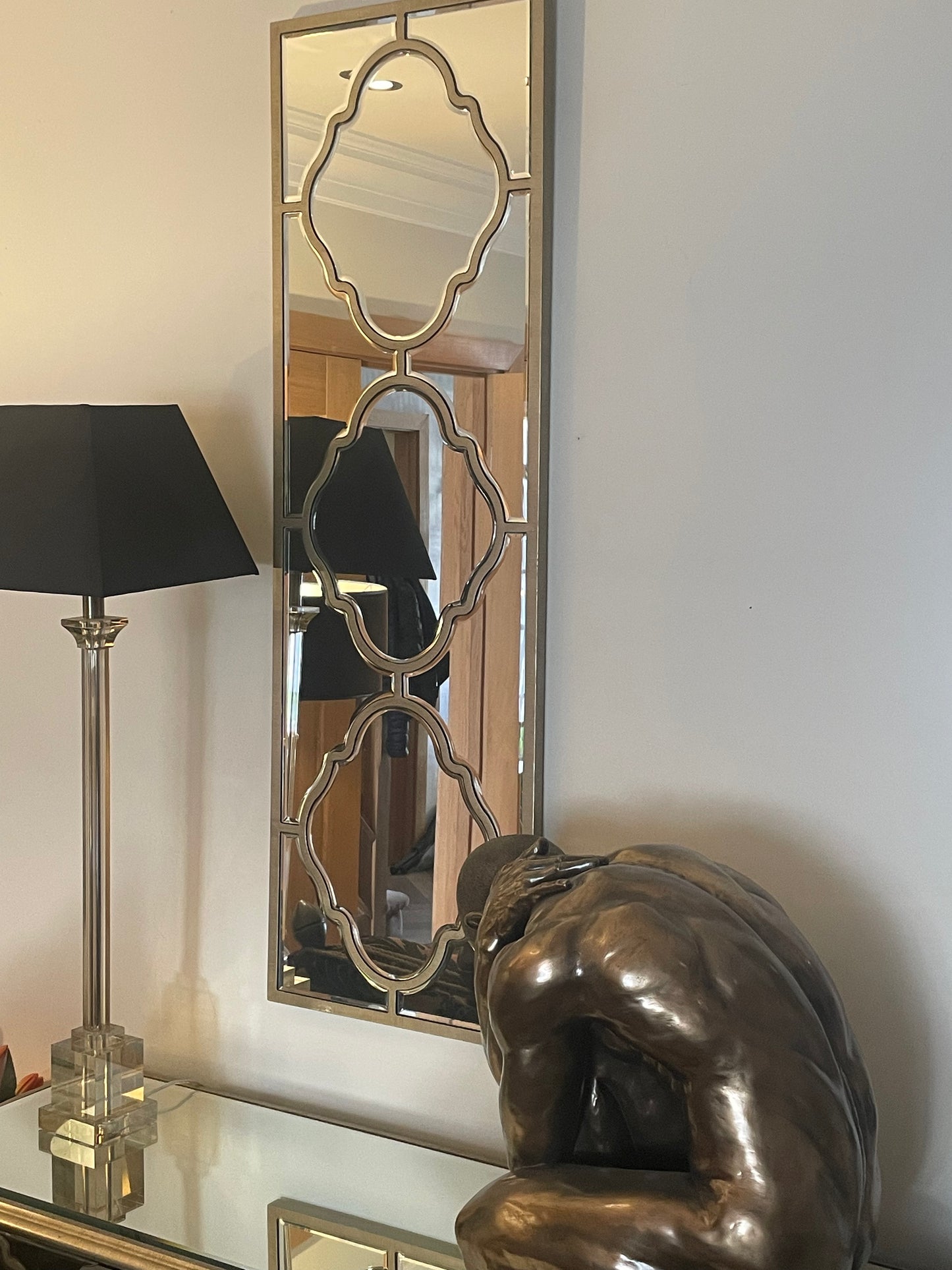 Marrakech stunning large mirror  with antiqued glass panels and brass inlay  150 x 60 cm reduced