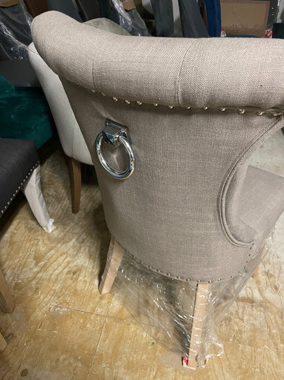Rocha dining  accent chair  beige linen with knocker  last one click n collect