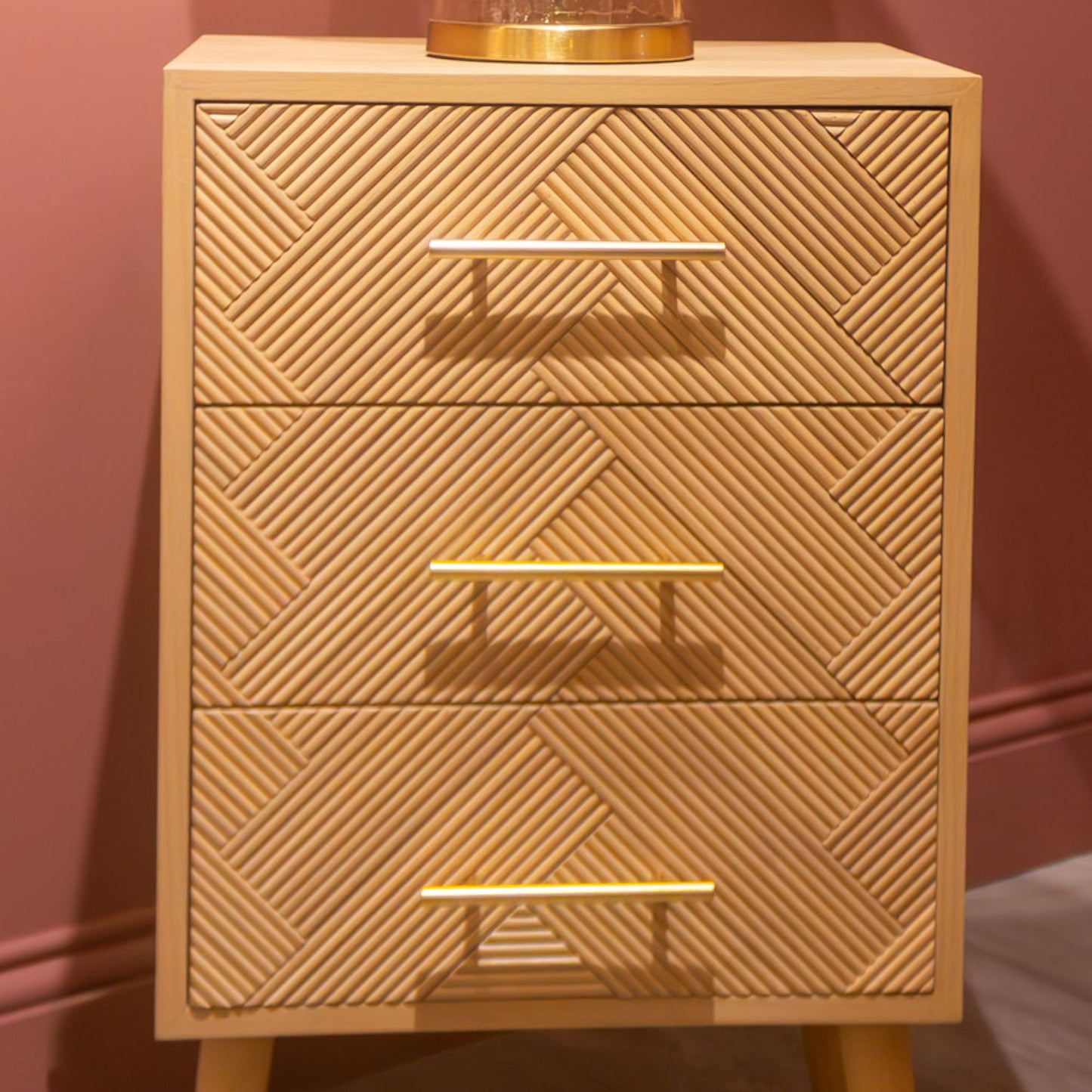 Miriam Bedside cabinet 3 drawer at a giveaway price ! Value item Instore purchase only