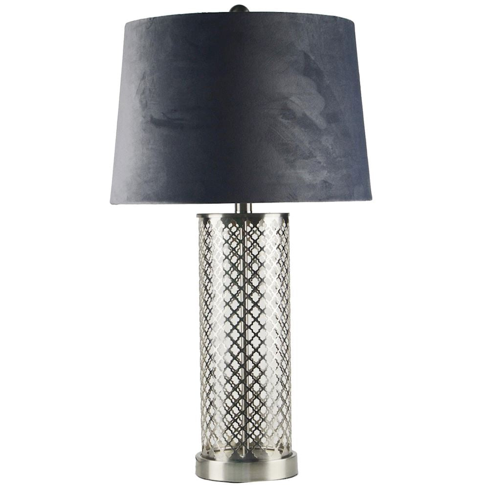 SANTIAGO METALLIC  LATTICE LAMP BASE  Silver. CLEARANCE 19368 . Click N Collect