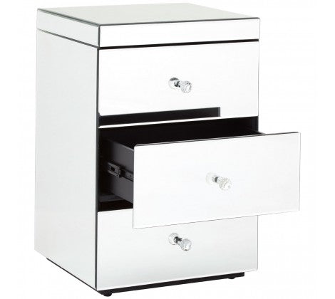 Grace  clear  all mirrored 3 drawer bedside cabinet