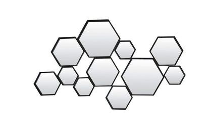 octagonal wall mirror collage in black ( wall art ) 98x3,5x57,5
