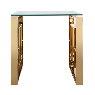 Alannah gold end  table  with glass top 55 cm