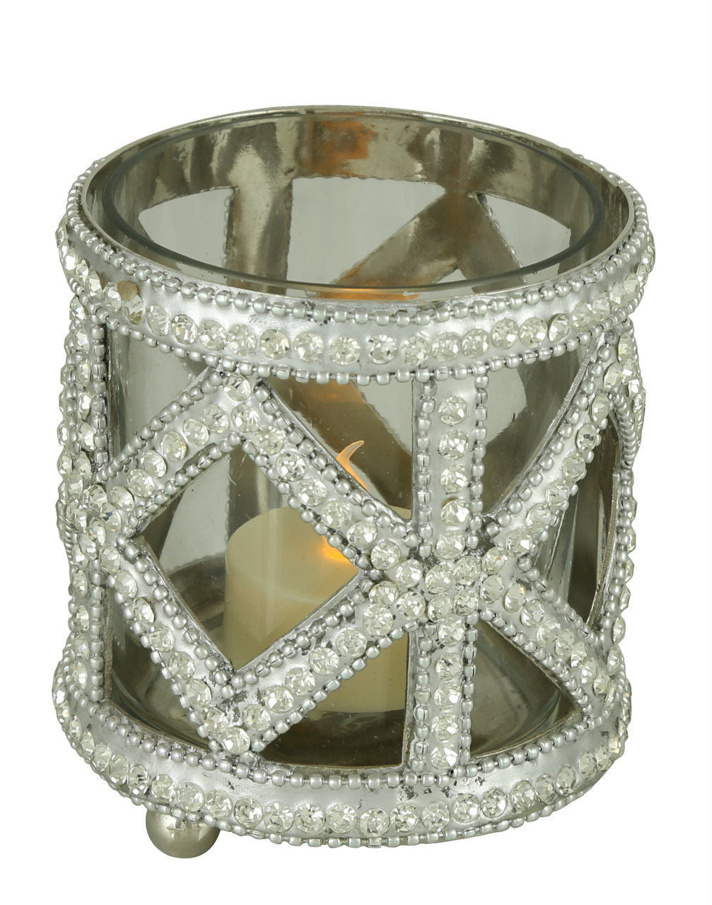 Clear Glass And Nickel Glitz Cross Trellis Tealight Holder (10cm)