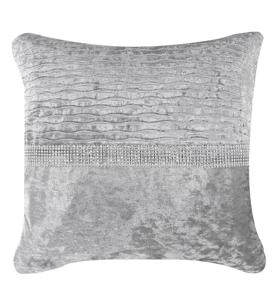 Silver  Crushed Velvet Diamante Silver Stripe Cushion 551