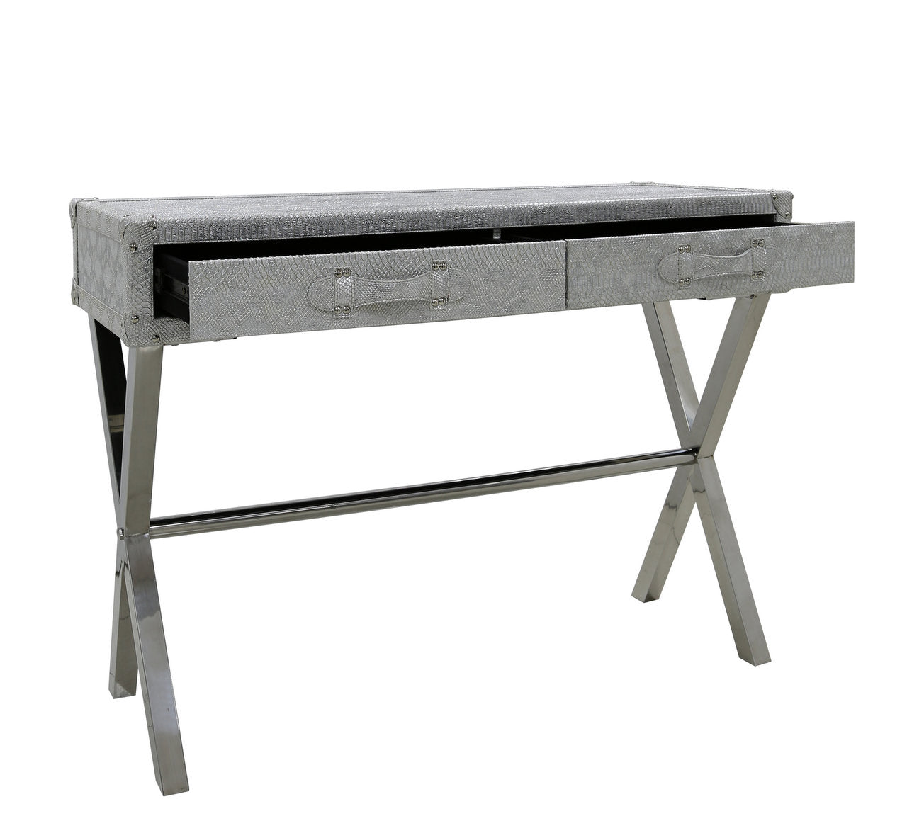 Silver 2 Drawer Faux Snake Leather Console Table half price deal