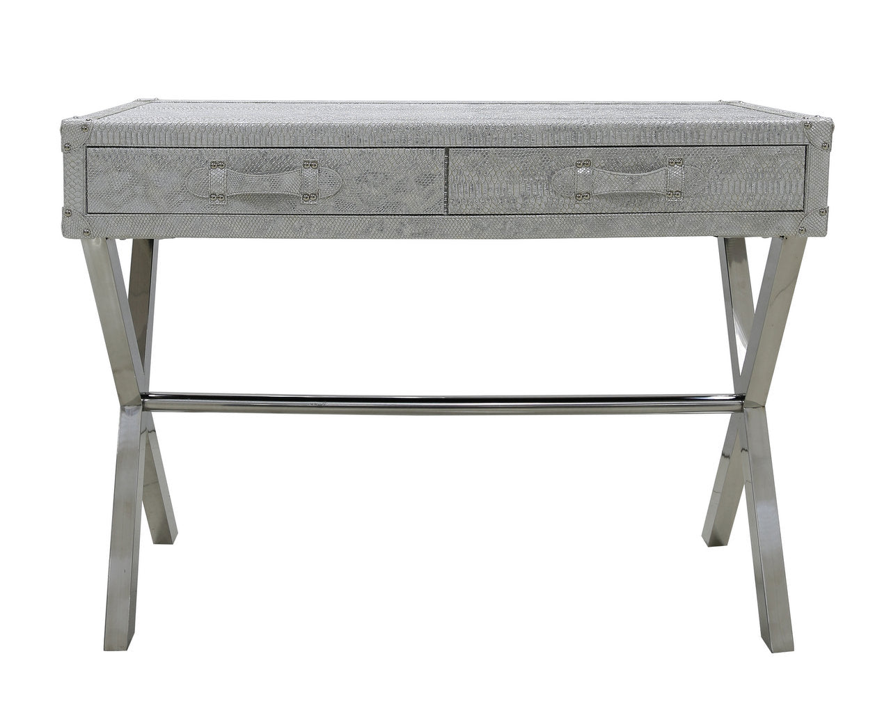 Silver 2 Drawer Faux Snake Leather Console Table half price deal