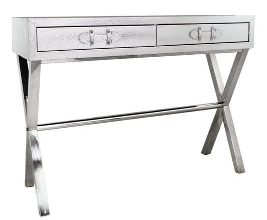 Silver 2 Drawer Faux Snake Leather Console Table half price deal