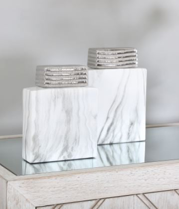 White 21.5cm  Marble And Silver Ginger Jar Instore clearance purchase only