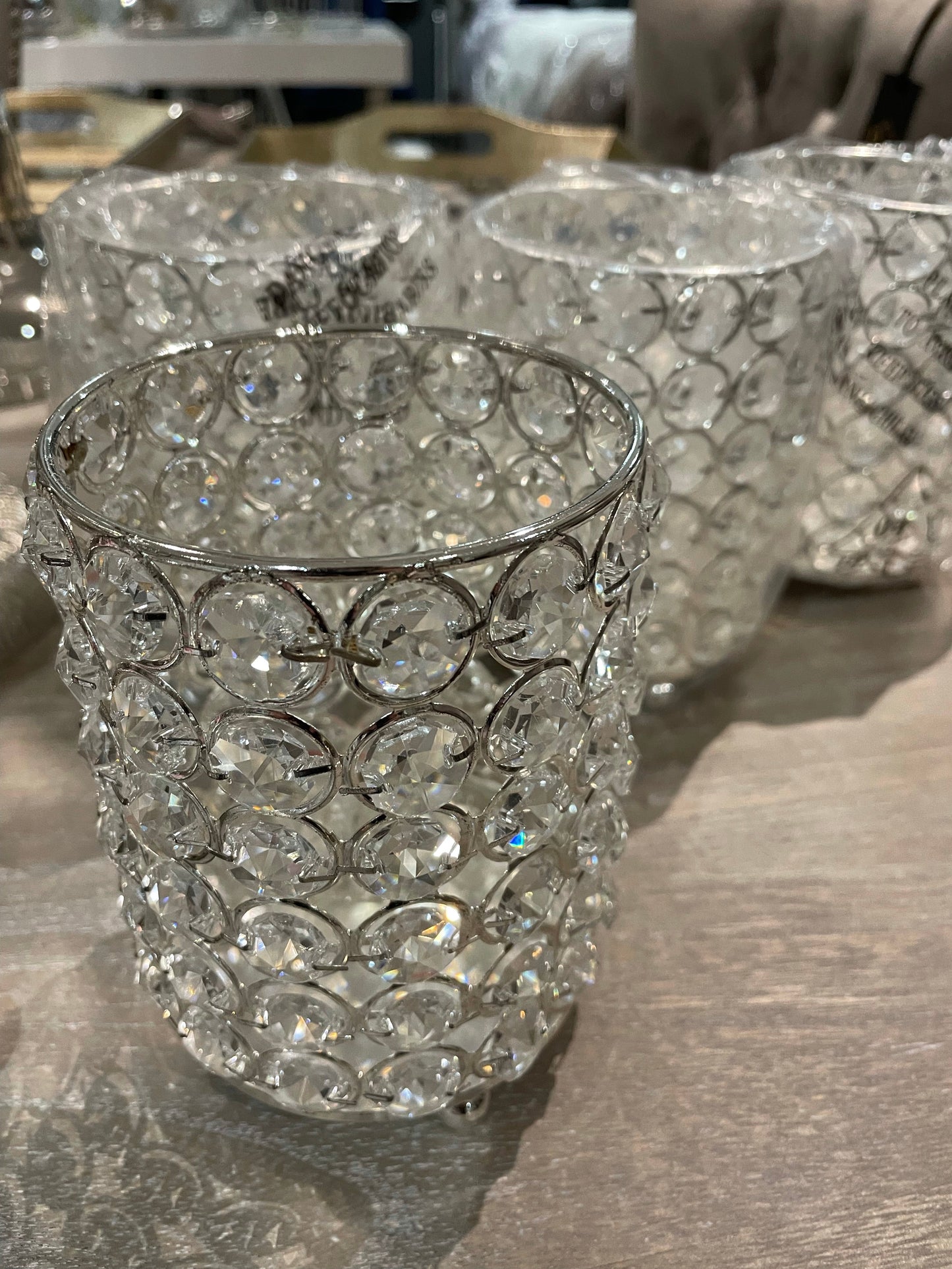 Crystal beaded candle holder reduced to clear