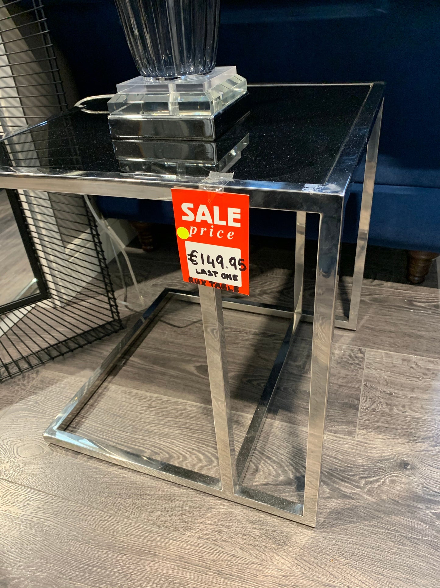 Chrome and black glass sofa table ex display