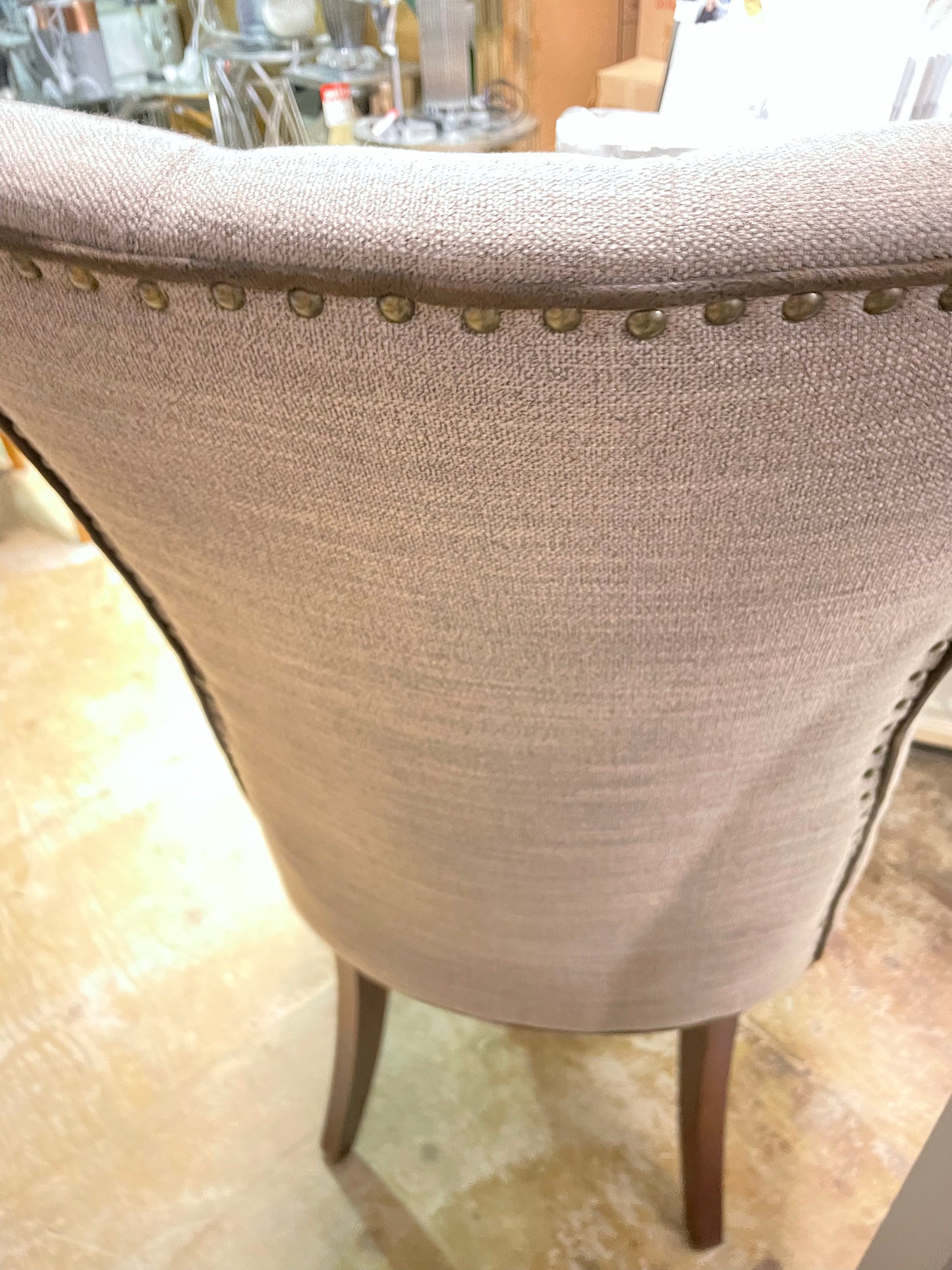 Hunter designer Instore half price occasional chair less than HALF PRICE in linen with contrast piping and button