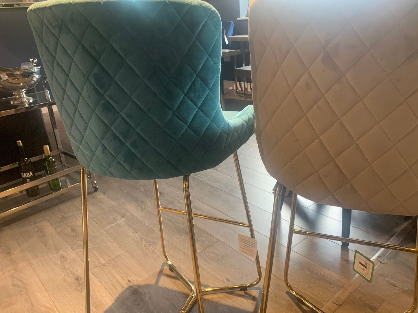 Crown Keri Bar Stools mink or teal  w gold leg for Collection only  Clearance Offer no exchange