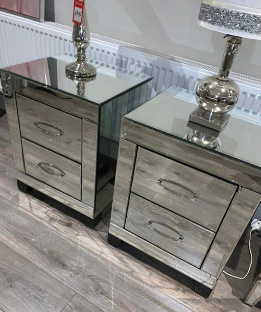 Cosmopolitan mirrored glass bedside cabinet Instore clearance Click N Collect small damage