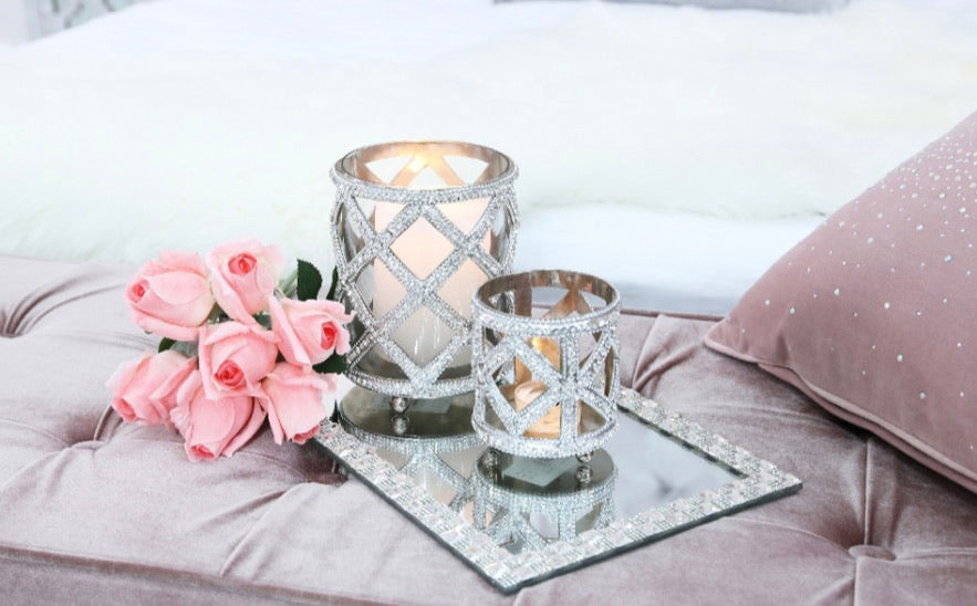 Clear Glass And Nickel Glitz Cross Trellis Tealight Holder (10cm)