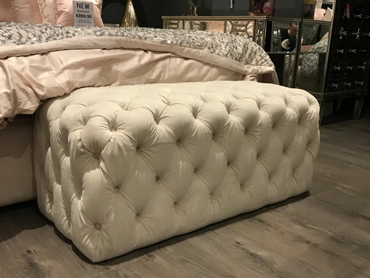 bed with fabulous extra wide buttoned headboard  plus ottoman  box ( viola  grey   ) pic to be updated