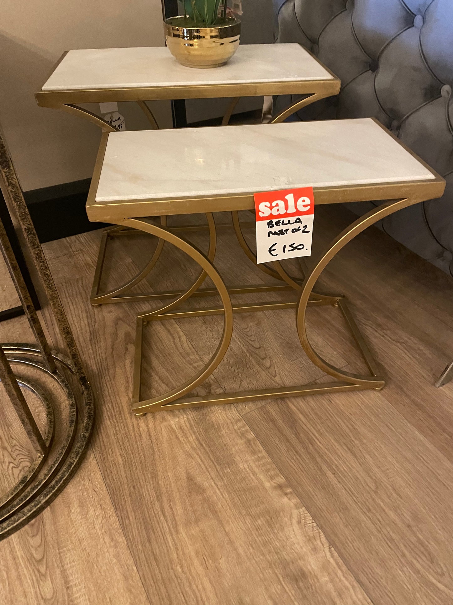 Bella marble top  with gold nest of 2 tables  Instore purchase to collect