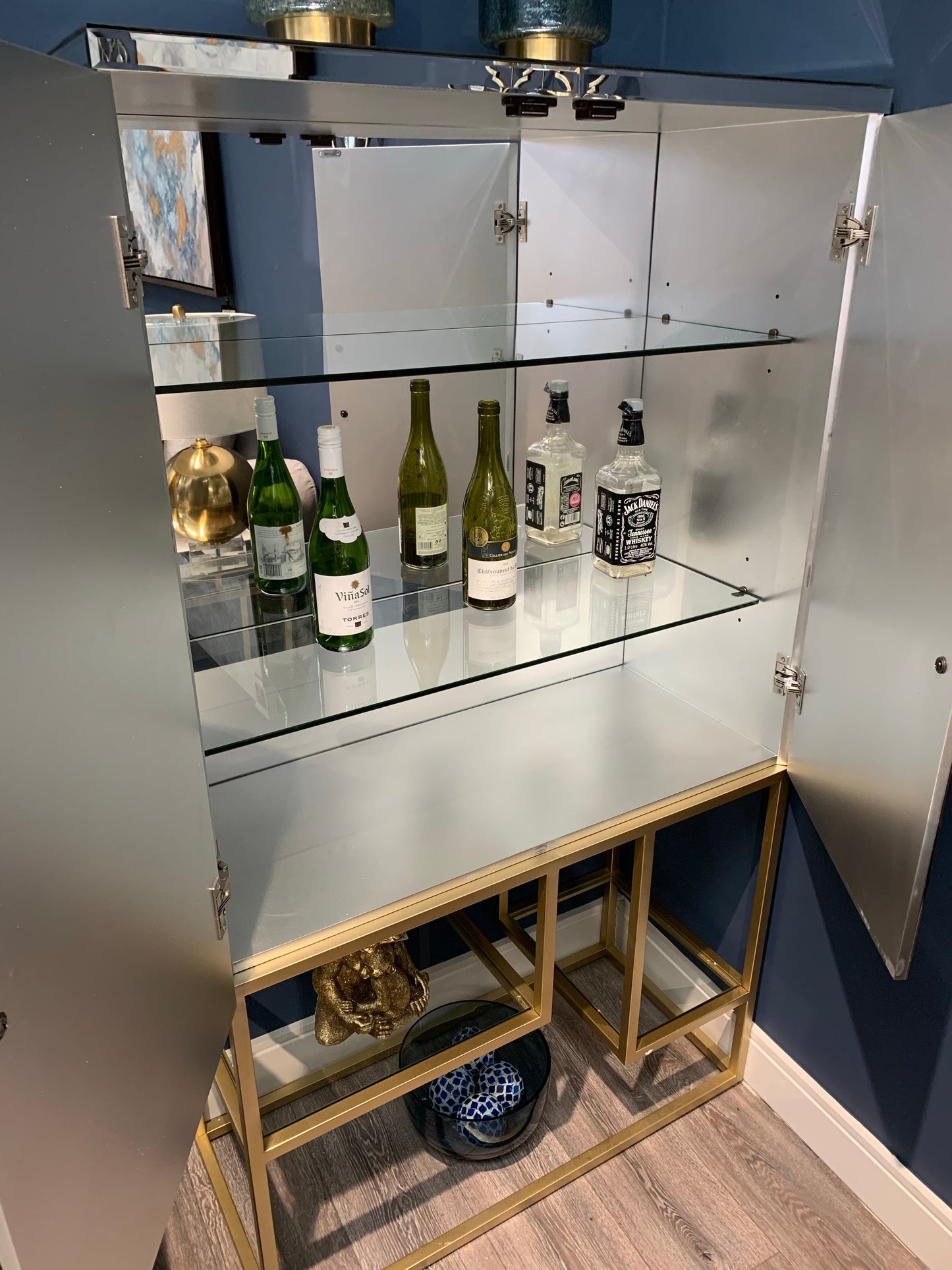 Pippa Cocktail Cabinet reduced to clear Champagne in outlet store for collection of