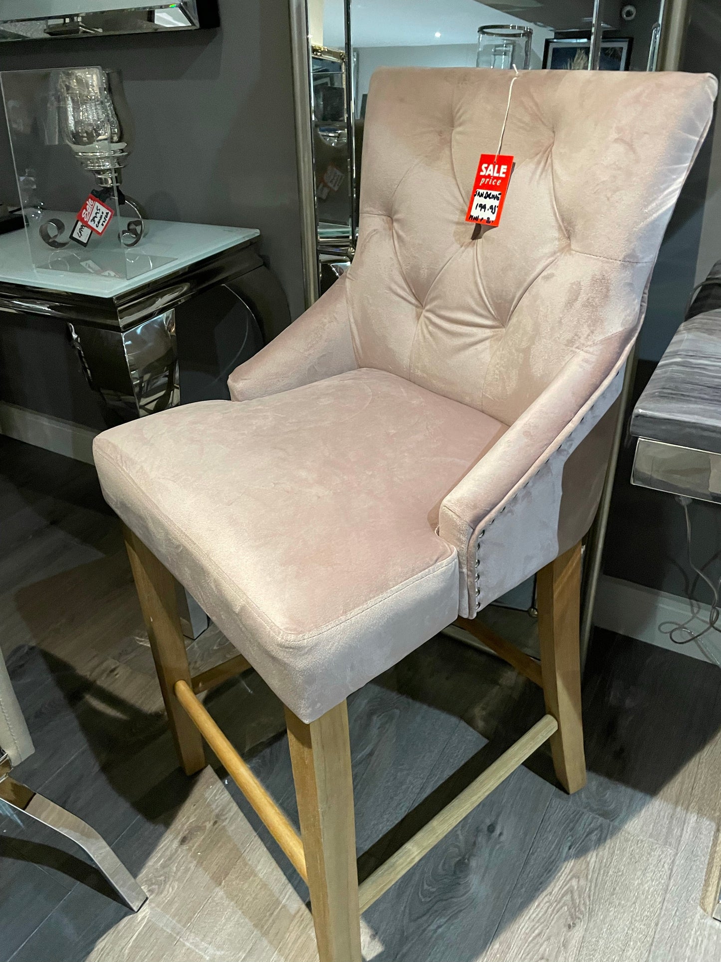 Sandrine velvet counter   1 x Stool blush almost half price Instore collection only