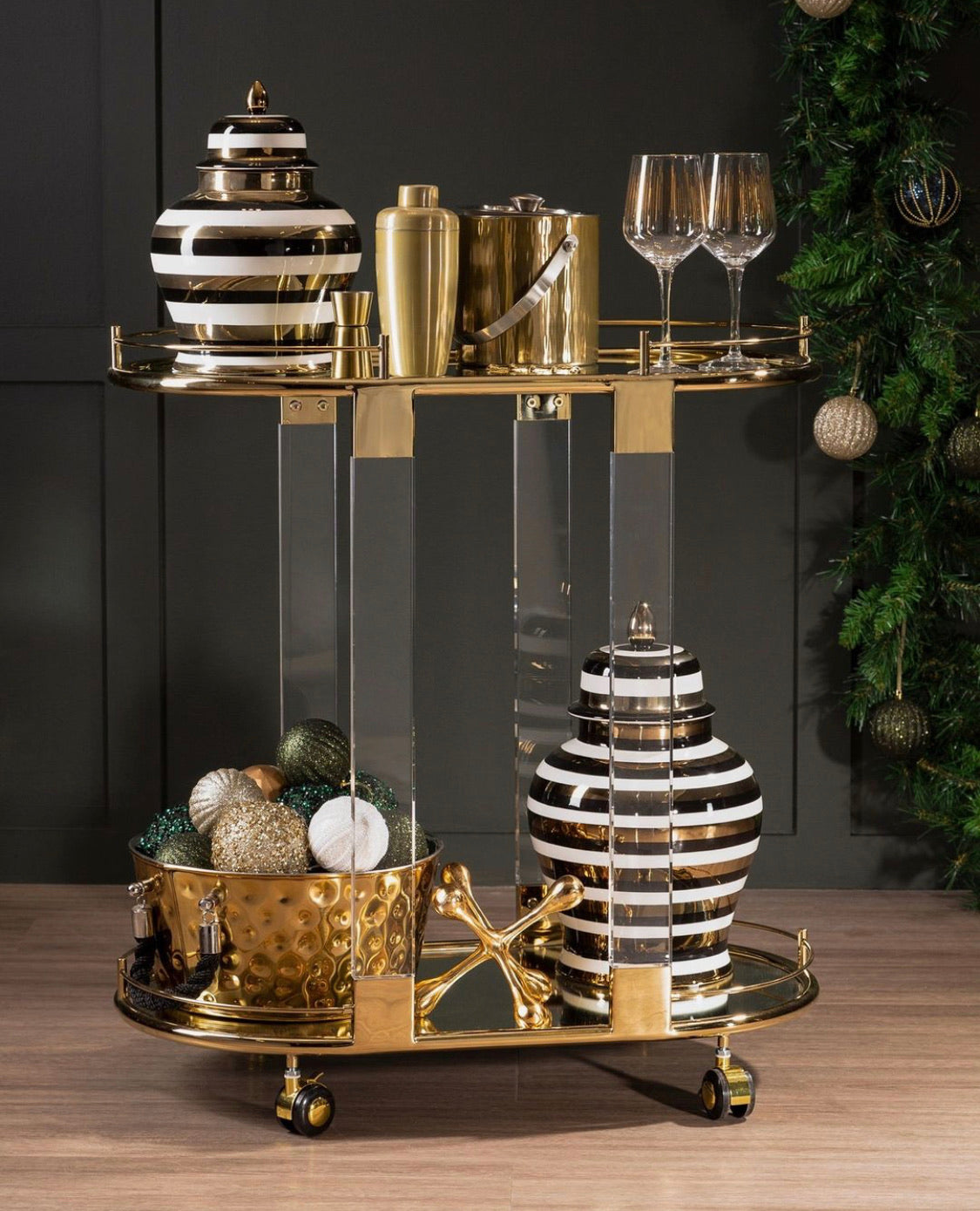 Gold and acrylic drinks trolley