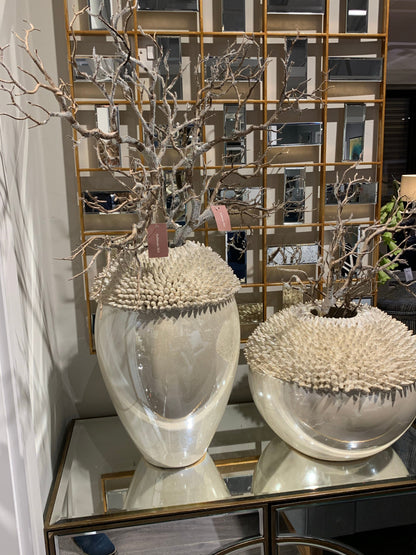 Mother Of Pearl Cream  Large Decor Sea Urchin Vase