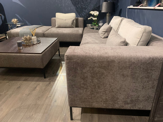 Bi Bi  penthouse X-Large Corner Group in luxury textured fabric with integrated side tables half price ex display. Pay Instore