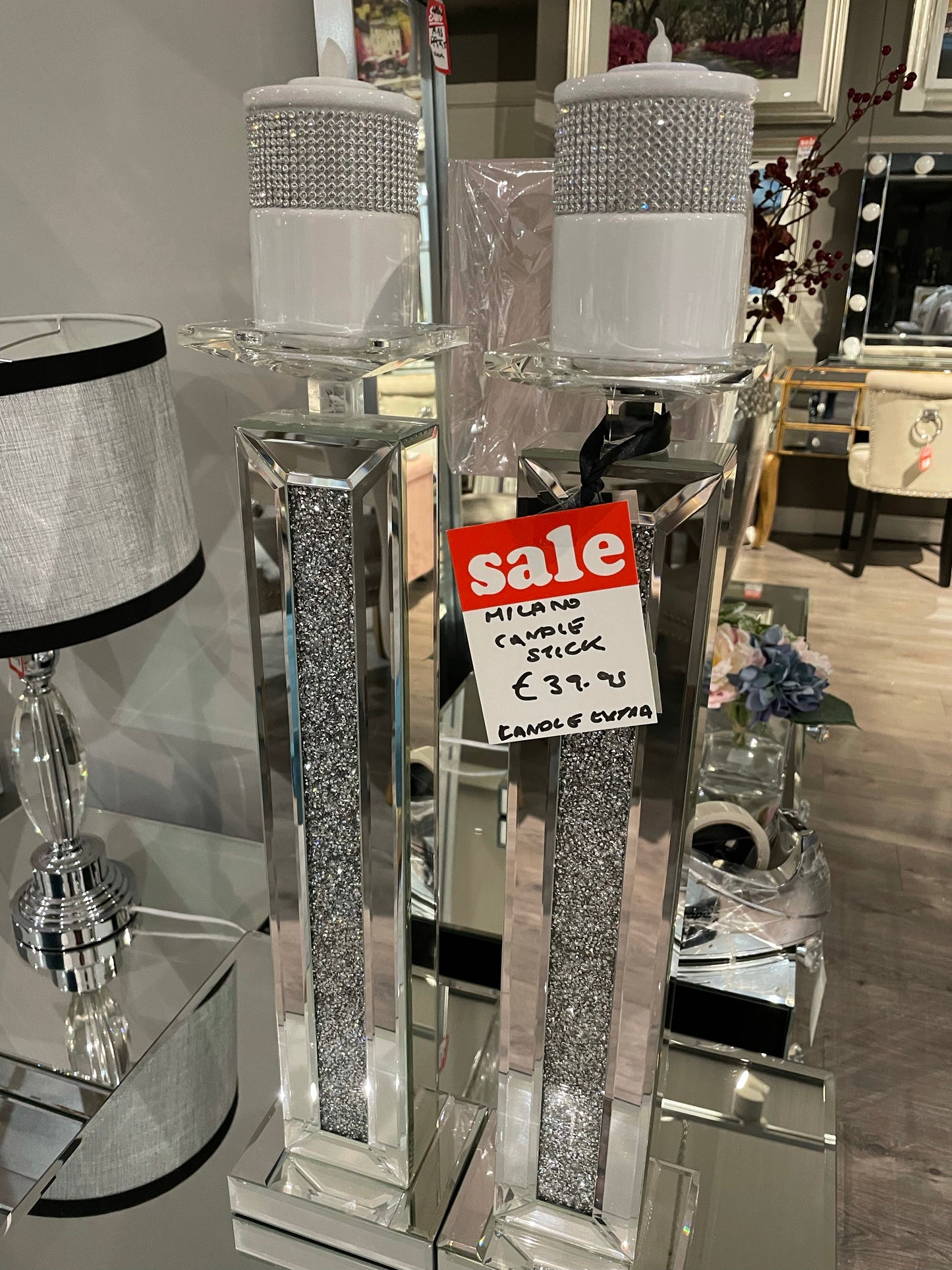 Milano crushed diamond candle stick various sizes Instore purchase only