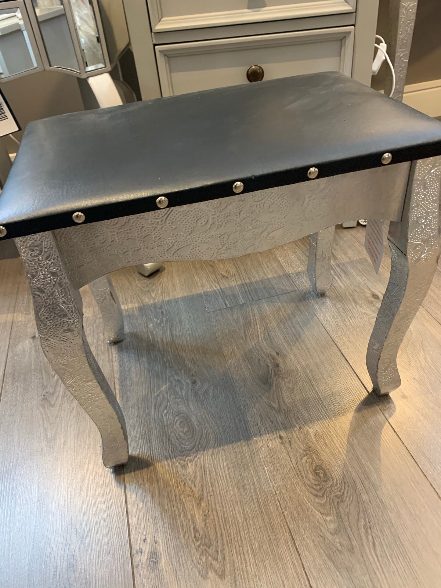 stool Embossed silver  legs with black seat  click n collect CLEARANCE. last one