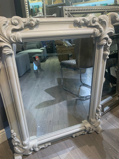 Taupe French style mirror with corner detail check availabiliy