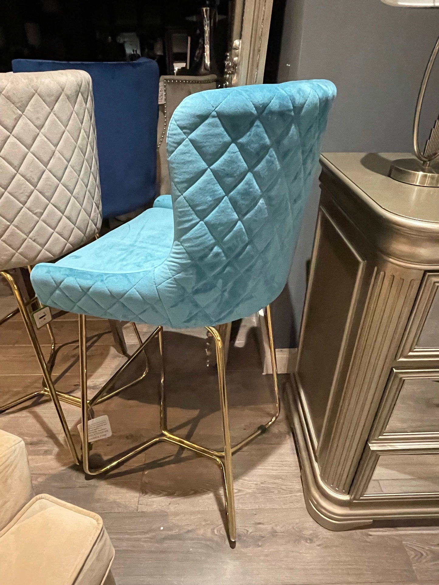 Crown Keri Bar Stools mink or teal  w gold leg for Collection only  Clearance Offer no exchange