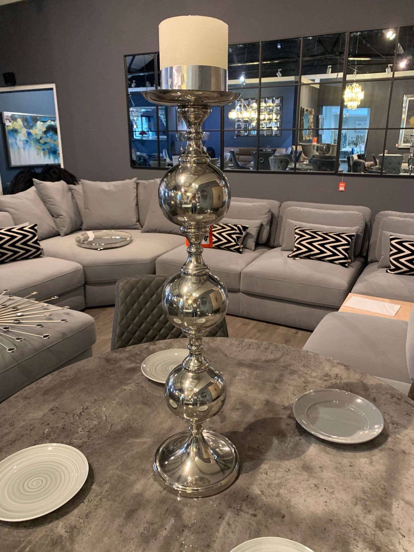 Large  silver ball candle holder