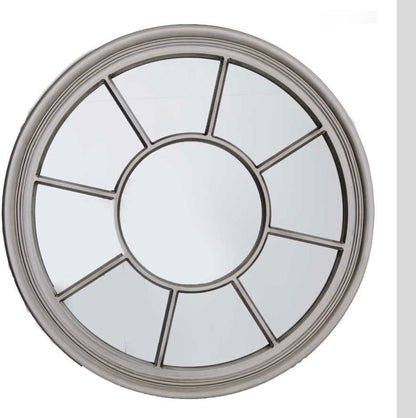 Antiqued Silver round  Window mirror.
