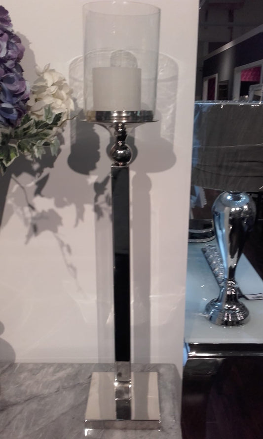 Extra tall hurricane glass and chrome
