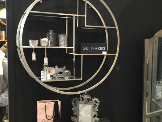 Round silver display shelf warehouse clearance Click N Collect