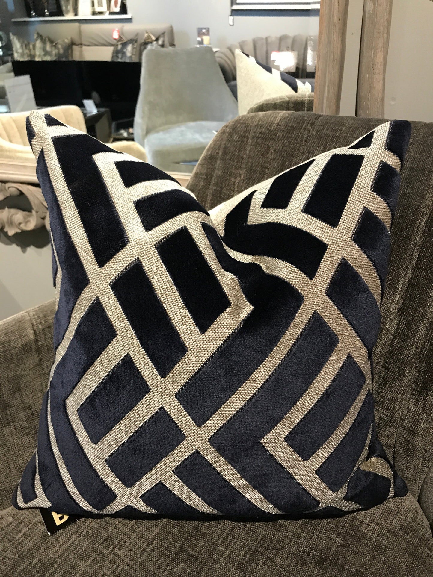 Scatterbox Senna Navy velvet and linen cushion