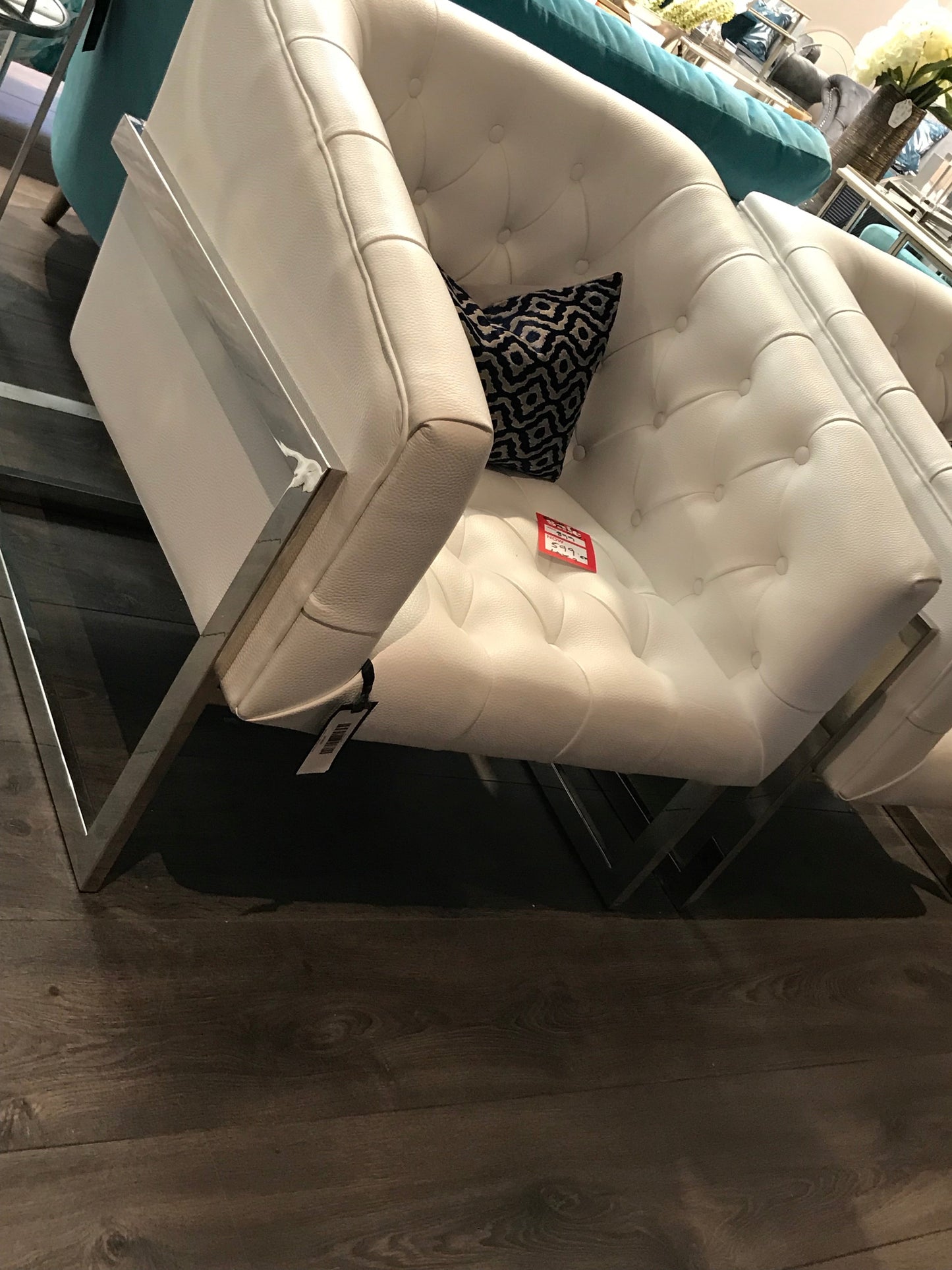 White Leather Buttoned Chairs with Chrome base Last 2