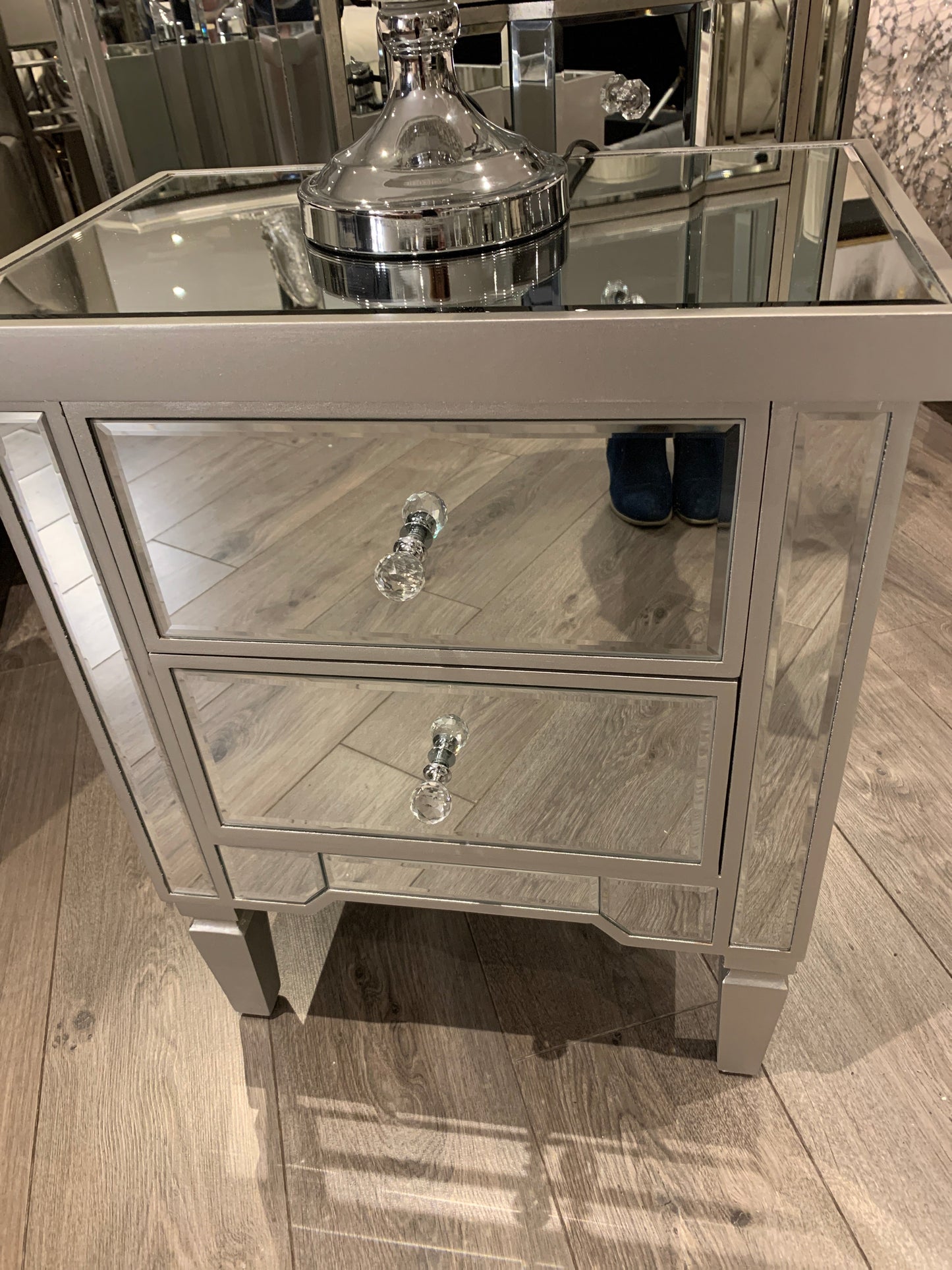 Vision 2 drawer mirrored Bedside Cabinet VALUE RANGE ! Champagne silver   trim