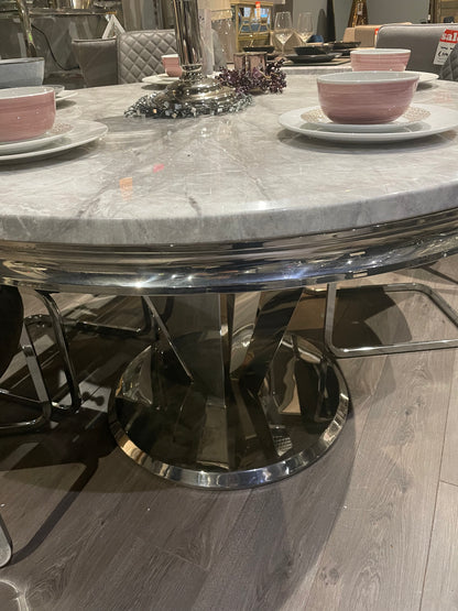 Arturo  round marble pattern  table ex display  with chrome base. SALE