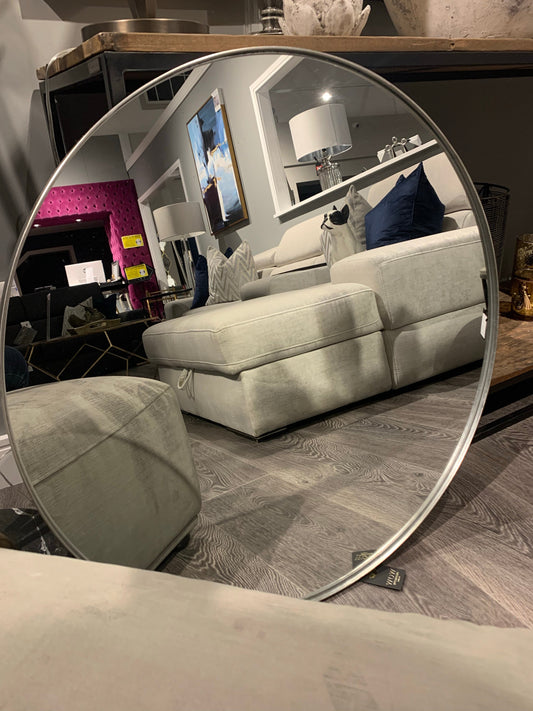 Mac Bergen 2 round mirror with silver metal frame . Clearance Instore purchase