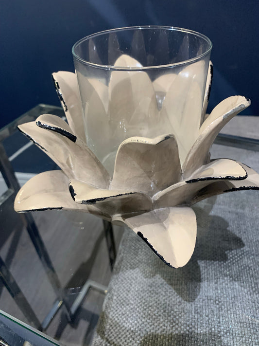 Artichoke candle holder taupe grey instore only