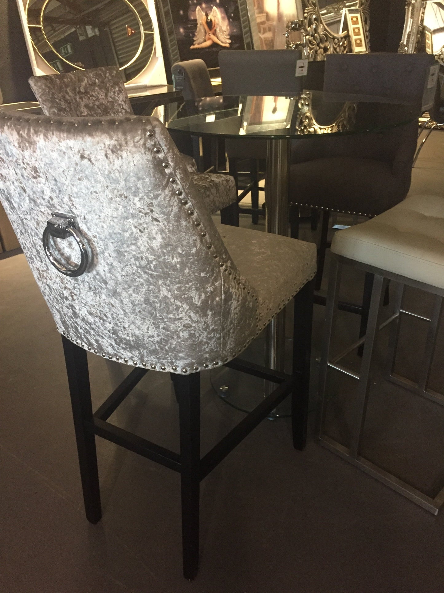 Astley Counter  Bar  Stool  mink with knocker   Set of 3 pick up instore ONLY