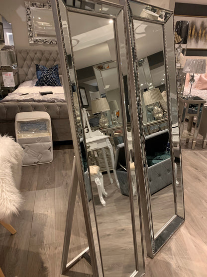 Large Beaded  silver trimmed mirror  168 x 53cm click n collect price inquire Instore sold out