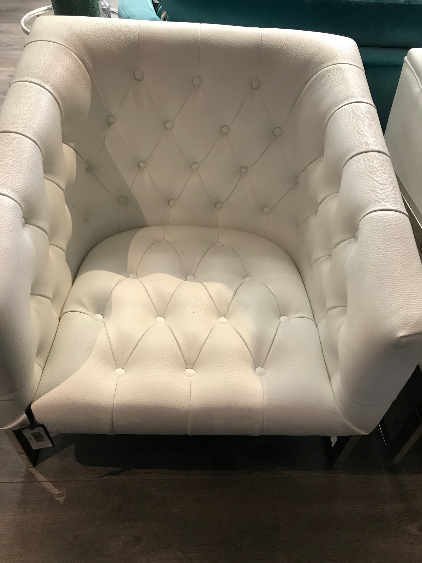 White Leather Buttoned Chairs with Chrome base Last 2