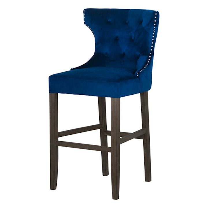 Navy Jonathan Paris velvet  bar stool with stud detail view Instore to purchase