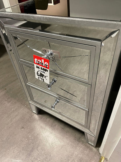 Linda damaged bedside cabinet w 3 drawers Instore purchase only