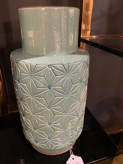 Geometric Vienna print vase  jar in green collect  only NO EXCHANGE