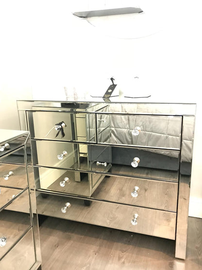 Rachel Hollywood Venetian  mirrored chest of  5 drawers ex display as seen Instore purchase only