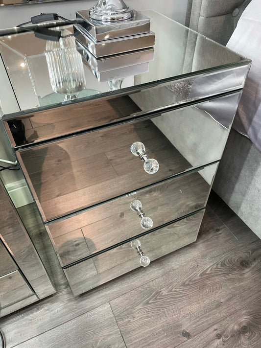 Marbella Mirrored Bedside Cabinets full mirror 3 drawer